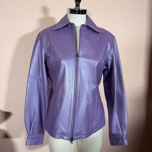 Vintage Nicola Berti Lavender purple leather minimalist zip front Blazer Jacket